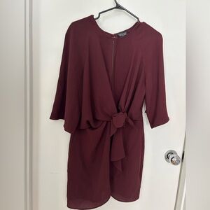 Topshop Plum Ruched Wrap Dress 3/4 Dolman Sleeve